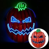 olcso Halloween kellékvilágítás-1 db 28 * 21 cm-es halloweeni led hidegfényű tökfej horror led világító maszk beltéri és kültéri csapattánc tökfej dekoratív kellék AA elemdoboz