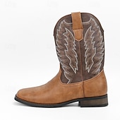 billiga Cowboy &amp; Western Boots-herr western cowboystövlar med fyrkantig tå slip-on halvhög vad ridstövlar avslappnade lantliga skor för dagligt bruk