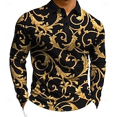cheap Men's Vintage Polo-Men's Floral Polo Long Sleeve Polo Shirts Lapel Vintage Casual Athleisure Daily Wear 3D Print Buttons Spring Fall Winter Red