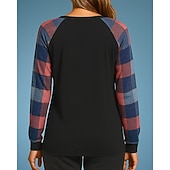 economico Felpa &amp; Sweatshirt-Per donna Felpa pullover Top casual Manica Lunga Top Athleisure Autunno A quadri Di tendenza All&#039;aperto Viaggio abbigliamento sportivo Abbigliamento sportivo Nero Bianco