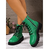abordables Bottes de combat-Bottines de combat jaunes à lacets pour femmes – Bottines à plateforme épaisses et audacieuses avec fermeture éclair latérale, style streetwear punk pour l&#039;automne et l&#039;hiver
