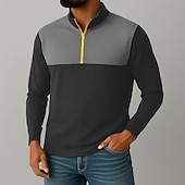 preiswerte T-Shirt mit Waffelstrick-Herren Waffelhemd T Shirt Halb-Zip-Shirt T-Shirt Langarm Viertelreißverschluss Herbst Frühling &amp; Herbst Farbblock Texture Mode Designer Basic Patchwork Farbblock Urlaub Straße Lässig Schwarz Koffee