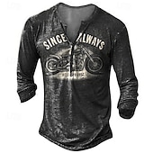billiga Roliga ord-Herr Grafisk Motorcyklar T-shirt Henleytröja T-shirts Långärmad 3D-tryck Designer Retro Ledigt Utomhus Ledigt Dagligen Vår &amp; Höst Svart Henley Henley T-shirt