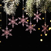 billige Ornamenter-6 stk. krystall snøfnuggpynt i julekrystall, hengende snøfnuggpynt i akryl, rosa istapp-snøfnuggpynt i 3 farger til juletrefest, hjemmedekorasjon