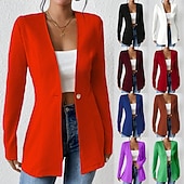 billige Blazere og dresser-Dame Blazer Bekvem Pustende Knapper OL-stil Fritid عادي Kontor Gate Avslappet Dagligdagstøy Enkeltkneppet Normal V-hals Normal Langermet Yttertøy Svart Hvit Rød Vår Høst