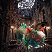 baratos Halloween ao Ar Livre-1 peça de cabeça móvel de gato de Halloween de 2,4 m com luz inflável, modelo de ar para áreas internas e externas, caminho de jardim, festa, atmosfera, luz decorativa, plugue EUA/UE/REINO UNIDO/AU