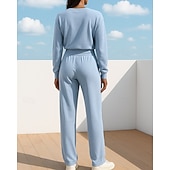 abordables Chándales-Mujer Conjuntos de chándal con jersey Conjuntos deportivos casuales Conjuntos de salón de 2 piezas Perneras anchas Color sólido Trajes de Yoga Primavera Negro Verde Ejército Al Aire Libre Viaje Correr