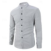 Недорогие мужские повседневные рубашки-Муж. Рубашка Летняя рубашка Повседневная рубашка Пляжная рубашка Кнопка рубашка Черный Белый Винный Темно-зеленый Хаки Длинный рукав Полотняное плетение Воротник-стойка Отпуск Гавайский Карман Одежда