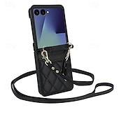 economico Cover Samsung-telefono Custodia Per Samsung Galaxy Z Flip 7 Z Flip 6 Z Flip 5 Z Flip 4 Copertura Posteriore con Cordino Slot per Carte Resistente agli urti Retrò TPU Pelle PU