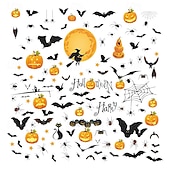 levne Halloween samolepky-9 archů halloweenských okenních samolepek, statických samolepek s netopýry, dýněmi, černými kočkami, čarodějnicemi, odnímatelných skleněných samolepek do koupelny, domova, kanceláře, dekorací oken na