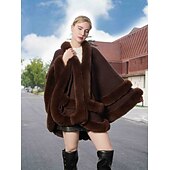 billige Pelssjal-Pelssjal Plus Size Curve Hold Varm Ermeløs Flaggermusermer Polyester Bryllup Wrap Med Ren Farge Til Spesiell Leilighet Høst vinter