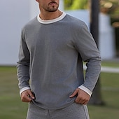 economico magliette di base-Per uomo Maglietta Camicia a Maniche Lunghe Manica Lunga Girocollo Primavera Autunno Semplice Moda Designer Essenziale Splice Vacanza Streetwear Uscire Nero Grigio Maglietta Top per Uomo