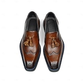 voordelige Premium leren loafers-Heren leren loafers met kwastjes - klassieke brogueschoenen van echt koeienhuid met geperforeerde details, instapschoenen voor zakelijk gebruik, op kantoor, op bruiloften en bij elegante gelegenheden