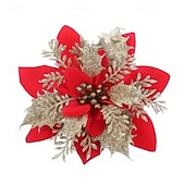 Недорогие Венки, Гирлянды и Декорации-20 искусственных рождественских цветов пуансеттии с двухслойной розовой окантовкой, 5,9 дюйма, сверкающие рождественские цветочные украшения для венков, рождественской елки, свадеб и праздничного