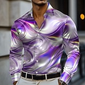 preiswerte Herren Satin Hemd-Herren Farbverlauf Wellen Marmor Hemd Satinhemd Kleidhemd Langarm Modisch lässig Urlaub Alltagskleidung Sommer Frühling Herbst Umlegekragen 3D-Druck Hemden mit Knopfleiste Rote Blau Purpur Grün