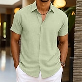 economico Casual da lavoro-Per uomo Camicia Camicia di lino Camicia Estiva Camicia button-down Camicia casual Camicia da Spiaggia Semplice Vacanza Casuale Nero Bianco Rosa Blu Manica Corta Colletto Estate Abbigliamento