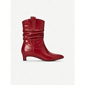 abordables Bottes souples-Bottines souples rouges pour femmes avec tige froncée douce, talon bas, chaussures de style urbain chic pour femmes, parfaites pour les tenues décontractées et urbaines de tous les jours