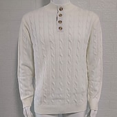 preiswerte Herrenpullover-Herren Pullover Strickpullover Gerippt Stricken Normale Oberteile Knöpfe Gestrickt Einfach Henley Mode Basic Urlaub Alltagskleidung Bekleidung Herbst Winter Schwarz Weiß M L XL