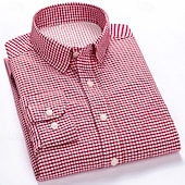 billiga Button Down-skjortor för män-Herr Skjorta Skjorta med krage Knapp upp skjorta Rutig Bröllop Utomhus Vin Marinblå + vit Vit Gul Långärmad Nedvikt Vår Höst Kläder