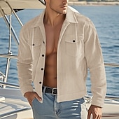 baratos Casacos &amp; Sobretudos para Homem-Homens jaqueta leve Jaqueta de Veludo Jaqueta Carga Jaqueta casual Férias Diário Respirável Bolsos Primavera Outono Tecido Moda Clássico Colarinho Chinês Padrão Adamascado Preto Verde Escuro Marron