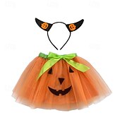 billige Jenters Halloween-kostymer-Barn Jente Skjørt Gresskar søt stil Lapper utendørs 4-12 år Vinter Svart Gul Oransje