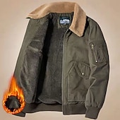 cheap Men's Jackets &amp; Coats-Men's Winter Jacket Bomber Jacket Fleece Jacket Vacation Daily Thermal Warm Pocket Fleece Winter Plain Fashion Streetwear Lapel Regular Black Khaki Army Green Jacket