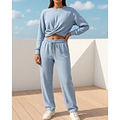 abordables Chándales-Mujer Conjuntos de chándal con jersey Conjuntos deportivos casuales Conjuntos de salón de 2 piezas Perneras anchas Color sólido Trajes de Yoga Primavera Negro Verde Ejército Al Aire Libre Viaje Correr