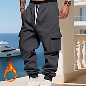 baratos Carga-Homens Calças Esportivas Calças de lã Corredor Calças de inverno Calça de moletom cargo Com Cordão Bolsos Cintura elástica Tecido Conforto Quente Esportes Diário Moda Casual Preto Branco