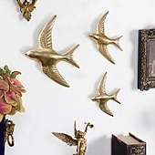 baratos esculturas de parede-Decoração de parede moderna de pássaro voador em resina 3 peças, escultura minimalista de andorinha para pendurar na parede para sala de estar, quarto, escritório, loja ou decoração de festa