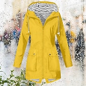 abordables veste active-Femmes Trench Chaud Confortable Fermeture éclair Avec Poches Mode Extérieur Uni Sortir Week-end Fermeture éclair Régulier À capuche Coupe régulière manche longue Vêtements d&#039;extérieur Jaune Rose