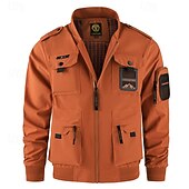 abordables veste de sport-Homme Veste Légère Veste Cargo Veste Décontractée Vacances Quotidien Résistant à l&#039;usure Avec Poches Automne Hiver Uni Mode Classique Col montant Régulier Noir Jaune Orange Bleu de minuit Beige Veste
