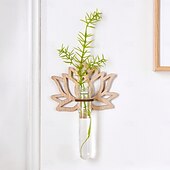 economico Sculture-1 supporto idroponico in legno per interni, vaso per la propagazione delle piante, provetta in plastica da parete con supporto in legno, adatto per la decorazione di piante domestiche, talee