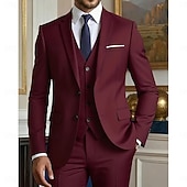 Men's Business Casual Wedding Suits Notch Lapel Burgundy Formal Solid Colored Slim Fit 3 Piece Single Breasted Two-buttons3