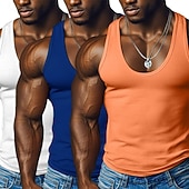 baratos Tops de ginásio-Homens Malha Íntima Camiseta Interior camisa sem manga camisa espancadora Sem Manga Decote Redondo Decote em U Profundo Scoop pescoço Verão Côr Sólida Pit Strip Moda Designer Esportivo 3 Peças