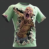 halpa Halloween T-paidat-Halloween Miesten 3D Print Zombeja 3D T-paita Lyhythihainen T-paita 3D-tulostus Tiukka pyöreä kaula-aukko Paita Liioiteltu Suunnittelija Kauhu Juhla Katu Pyhäpäivä Vaalean sininen Vihreä 1# Vihreä 2#