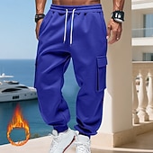 baratos Carga-Homens Calças Esportivas Calças de lã Corredor Calças de inverno Calça de moletom cargo Com Cordão Bolsos Cintura elástica Tecido Conforto Quente Esportes Diário Moda Casual Preto Branco