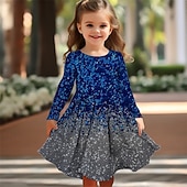 levne Šaty 3D Shining Vision-Girls &#039; 3D Grafika Šaty Dlouhý rukáv Léto Jaro Dovolená Denní Princeznovské Krásná Sladký Děti 4-12 let Volnočasové šaty Áčkové šaty Délka ke kolenům Běžný