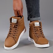 cheap Men&#039;s Sneakers-Men&#039;s Green Faux Leather High-Top Sneakers with Black Sole, Fashion Lace-Up Casual Shoes for Streetwear, Parties and Daily Wear