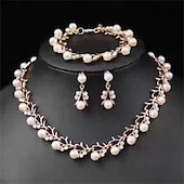 abordables Parures de Bijoux-Parure de bijoux 3 Perle Perle Chrome 1 Collier Boucles d&#039;oreilles Collier Femmes Élégant ancien Mode Le style rétro Classique Fleur Parure de Bijoux Pour Mariage Soirée robe demoiselle d honneur