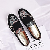 Herre denim loafers med dobbel munk stropp og etnisk trykk – moteriktige, uformelle slip-on-sko for urban stil, fester og vårantrekk billige Uttalelsessko-Herre denim loafers med dobbel munk stropp og etnisk trykk – moteriktige, uformelle slip-on-sko for urban stil, fester og vårantrekk