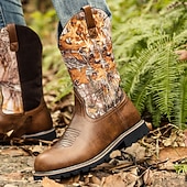 levne Cowboy &amp; Western Boots-Pánské Boty Kovbojské boty Výšivka Retro Ručně vyráběné boty Chůze sportovní Na běžné nošení Venkovní PU kůže Pohodlné Protiskluzové Do půli lýtek Povaleč Žlutá - hnědá Hnědá Léto Podzim Zima