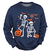 levne Halloween mikiny a svetry-Halloween Pánské Lebky Mikina Punk Večírek Tričkový Dovolená Černá Rubínově červená Výstřih ke krku 3D Celý rok Návrhář