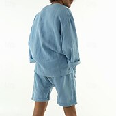 abordables Ensembles t-shirts-Homme Ensembles T-shirt Tenues 2 pièces Ensemble Short manche longue Col en V Été Printemps Uni Mode Occasionnel 2 pièces Poche Avant Vacances Tenue quotidienne Sortir Jaune Bleu Vert T-shirt haut de
