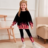 halpa Tytön 3D-näkö ja loisto-Tyttöjen 3D Kuvitettu Urheiluasu Verryttelypuvut Huppari &amp; leggingsetti Pitkähihainen Kevät Syksy Päivittäin Vapaa-aika Sukkahousut Lapset 4-12 vuotta Tiukka pyöreä kaula-aukko ulko- Loma Urheilu