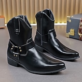 abordables Bottes de Costume-Bottines en cuir marron pour hommes avec fermeture éclair latérale et sangle à boucle, bottes habillées élégantes pour les affaires, les soirées et les occasions formelles