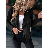 billiga casual jackor-Dam Vardaglig jacka Bekväm Andningsfunktion Ficka Mode Ledigt Slät Semester Gata Ledigt Dagliga kläder Öppen front Kort Nedvikt Normal Långärmad Ytterkläder Marin Svart Rubinrött Vår Höst