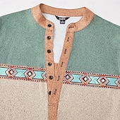 tanie Styl etniczny-Męskie Plemienny Podkoszulek Koszula Henley Długi rękaw Druk 3D Designerskie Retro / vintage Ulica Codzienny Lato Wiosna Jesień Błękit jeziora Granatowy Brązowy Zielony Szary Henley Koszulka Henley