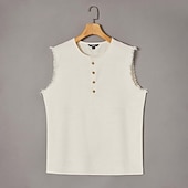 levne Tílka na cvičení-Pánské Bavlněná lněná košile Tričko Henley Vesta Top Bez rukávů Henley Léto Bez vzoru Módní Designové Cikánské Knoflíky Dovolená Ležérní Jdeme ven Světle modrá Černá Bílá Top tričko pro muže