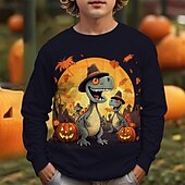 olcso Fiú Halloween jelmezei-Mindszentek napja Fiú 3D Rajzfilm Tök Dinoszaurus Póló Hosszú ujj Tavasz Ősz Divat Alap Gyerekek 4-12 év Terített nyak Szabadtéri Hétköznapi Napi Normál
