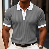 billiga Herrars klassiska polo-Herr Muskelskjorta Golftröja Arbete Ledigt Ribbstickad polokrage Klassisk Kortärmad Grundläggande Modern Färgblock Ribbad Sommar Vår Vår &amp; sommar Smal passform Vit Blå Grön Grå Muskelskjorta
